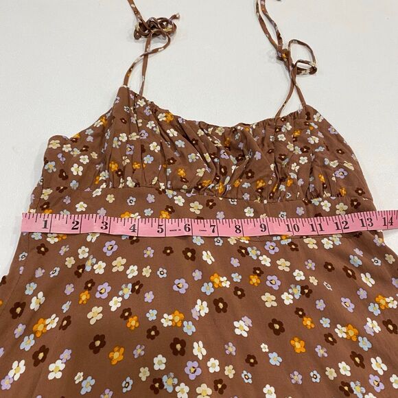 LA Hearts Brown Floral Mini Dress M | Y2K Boho A-Line Tie Strap Sundress - Picture 5 of 6